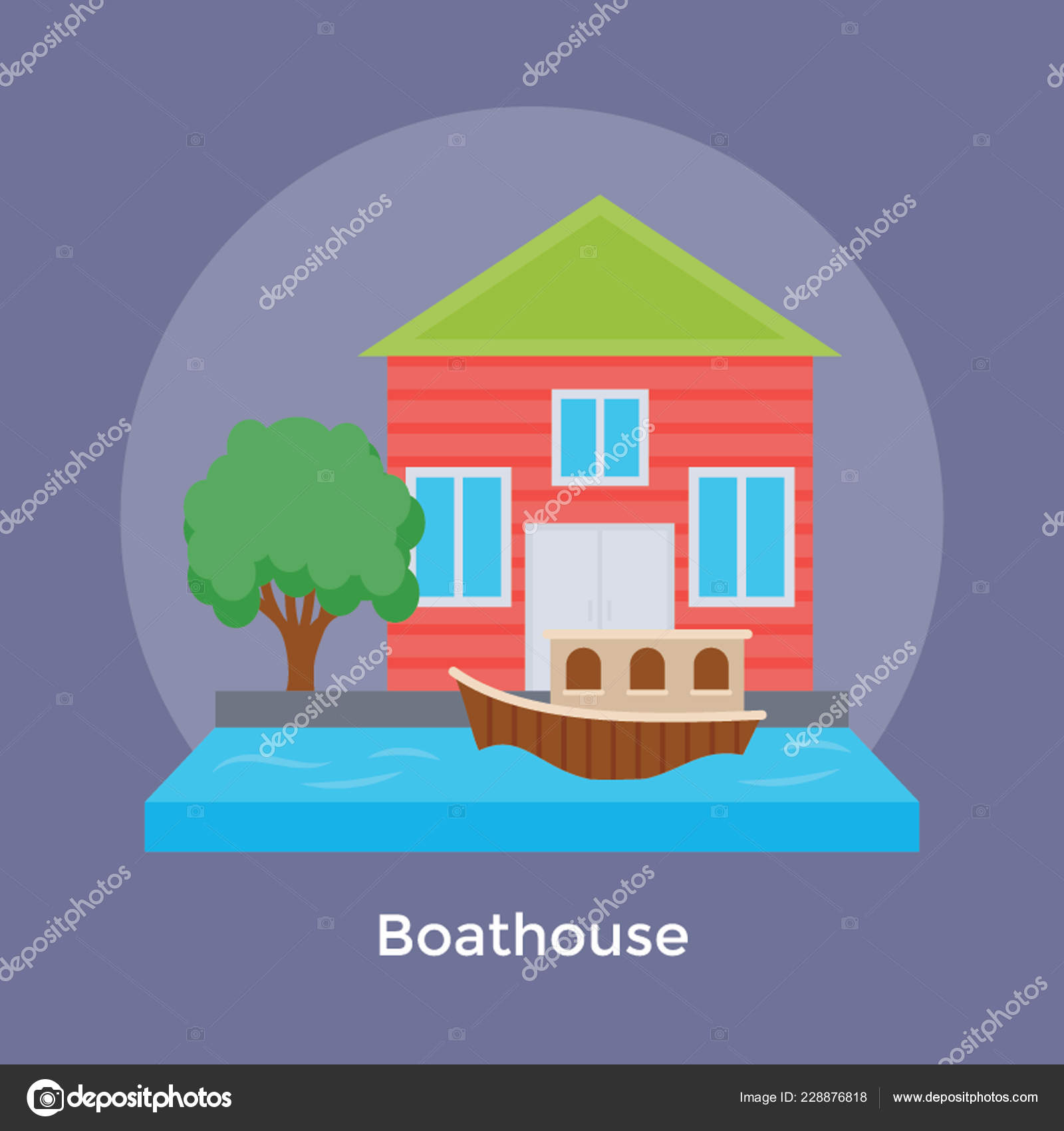 Plum Wooden Boat House Vector, Boat Excursions Jersey Instrument