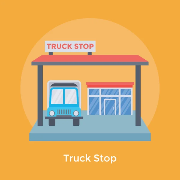 Truck Stop Flat Icon Vector — Stock Vector