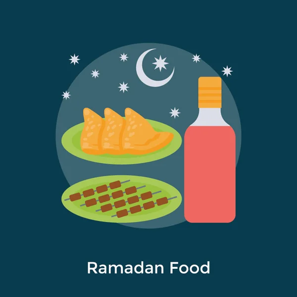 Icona Piatta Ramadan Iftar Cibo Festivo — Vettoriale Stock