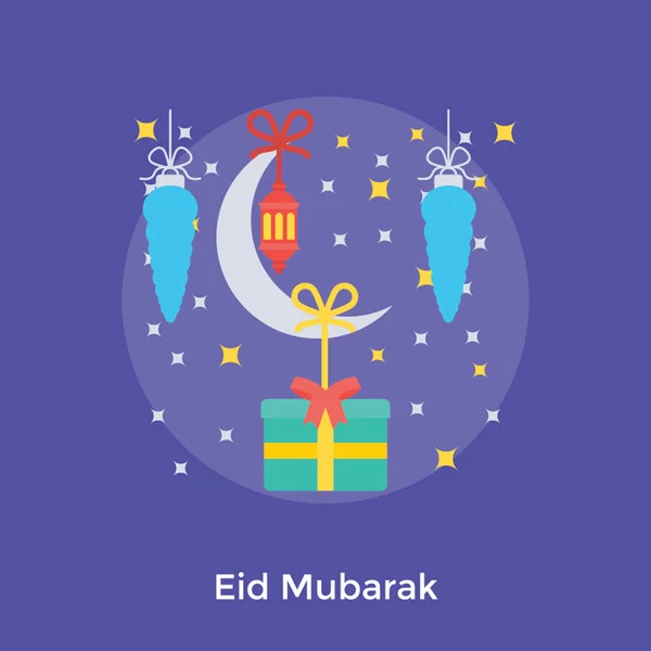 Eid Mubarak Concept Een Platte Pictogram Ontwerp — Stockvector