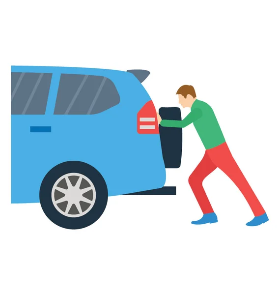 Pushing Car Flat Detailed Icon — Stock Vector