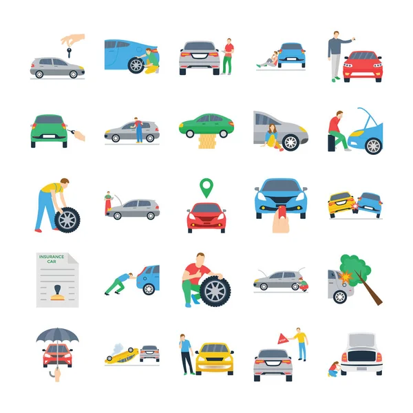 Car Insurance Flat Icons Set — Stock Illustration Car Insurance Flat Icons Set Royalty Free Stock Vectors