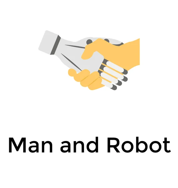 Flache Detaillierte Ikone Von Mensch Und Roboterhand — Stockvektor