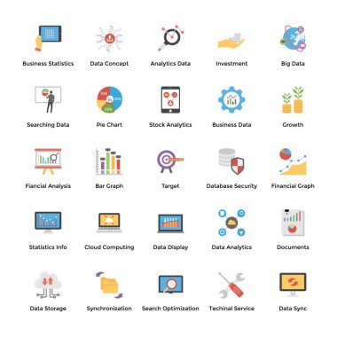 Veri Analytics düz simgeler paketi 