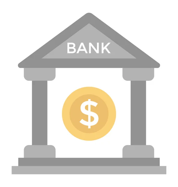 Bank Gebouw Platte Pictogram — Stockvector