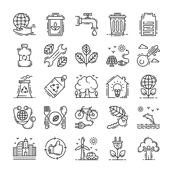 Paquete Iconos Línea Ecología — Vector de stock