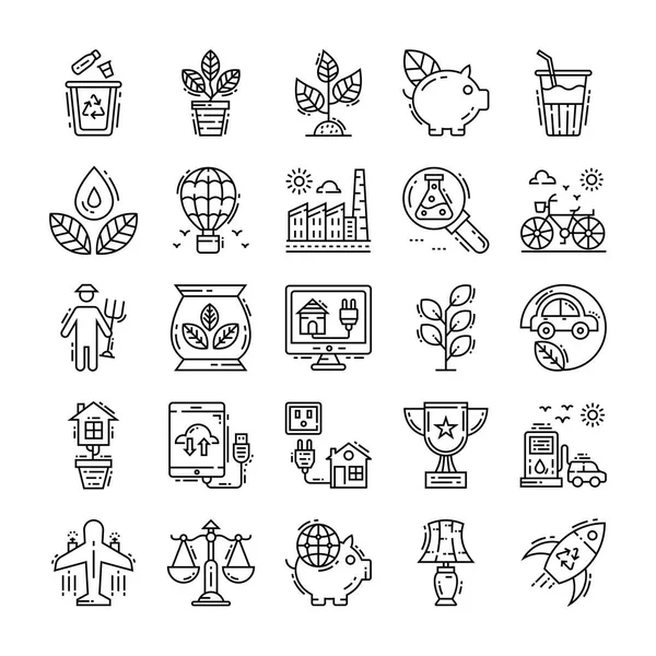 Iconos Línea Medio Ambiente Ecología — Vector de stock