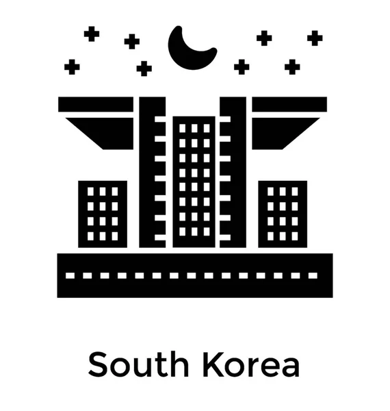 Corea Del Sur Construyendo Vector Icono Sólido — Vector de stock