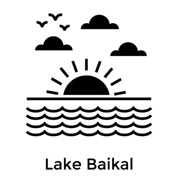 Lago Baikal Sólido Icono Diseño — Vector de stock
