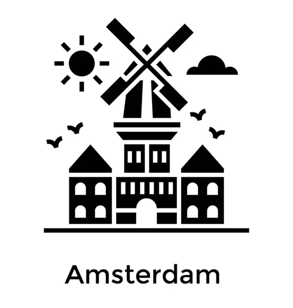 Amsterdam Solida Icona Design — Vettoriale Stock