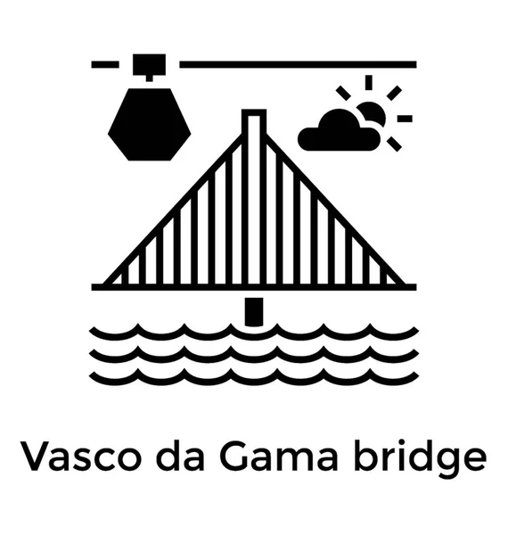 Vasco Gama Puente Icono Sólido — Vector de stock
