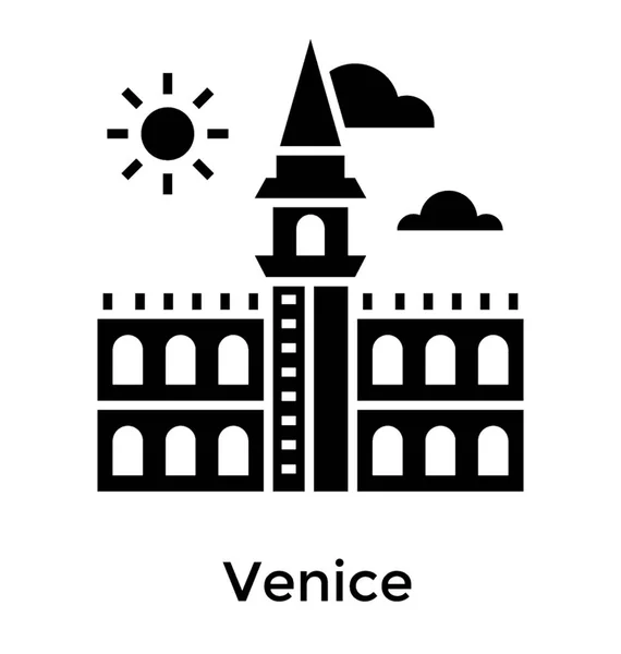 Venecia Icono Vector Sólido — Archivo Imágenes Vectoriales