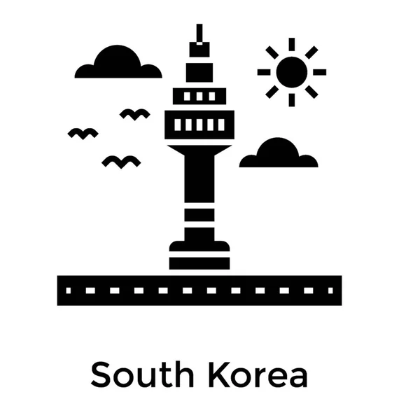 Corea Del Sur Construyendo Vector Icono Sólido — Vector de stock