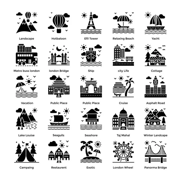 Tourism Solid Icons Pack — Stock Vector