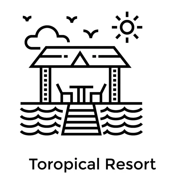 Tropical Resort Línea Icono Vector — Vector de stock