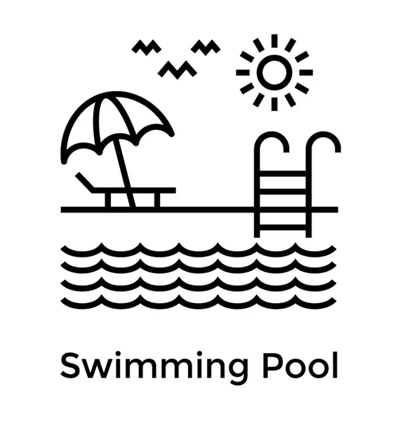 Icono Línea Piscina Diseño — Vector de stock