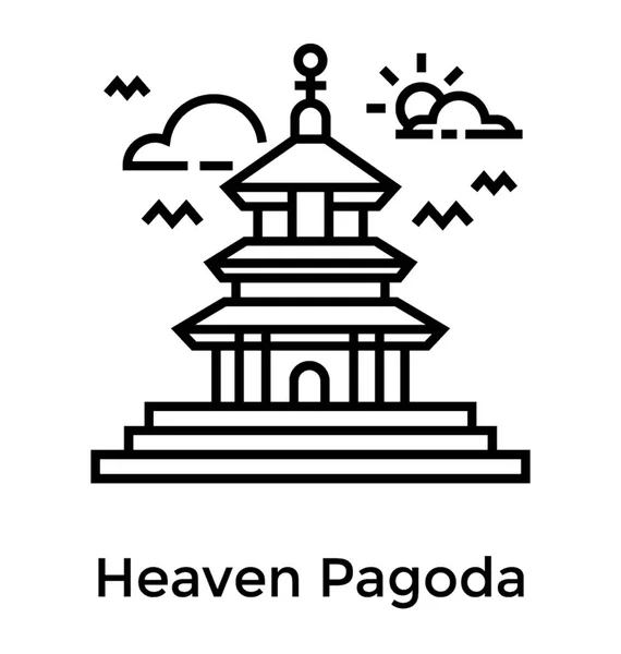 Cielo Pagoda Línea Icono Diseño — Vector de stock
