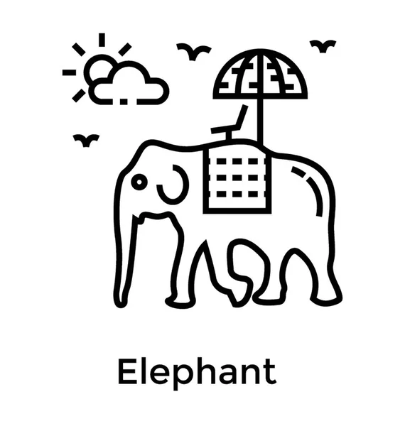 Olifant Rijden Lijn Pictogram Vector — Stockvector