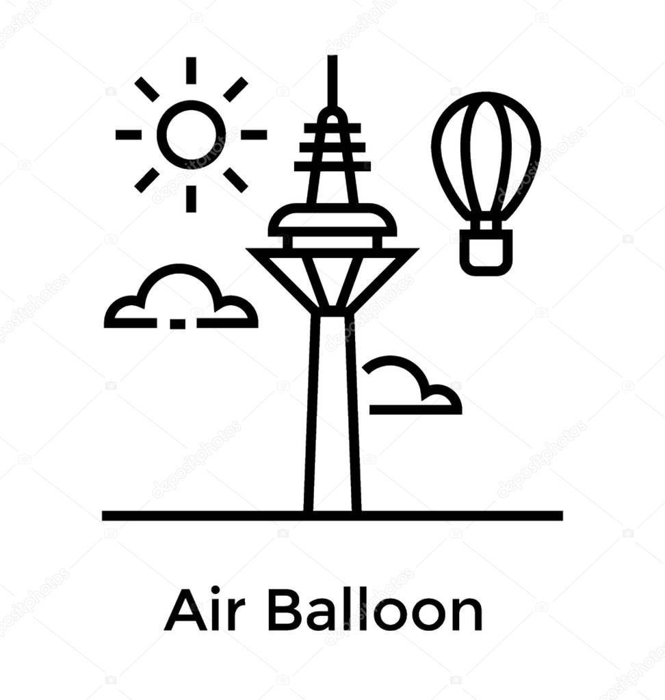 Hot air balloon line icon design 