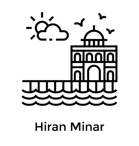 Hiran Minar Icono Línea Referencia — Vector de stock