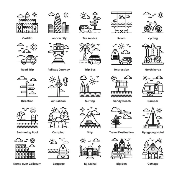 Set Iconos Línea Turismo — Vector de stock