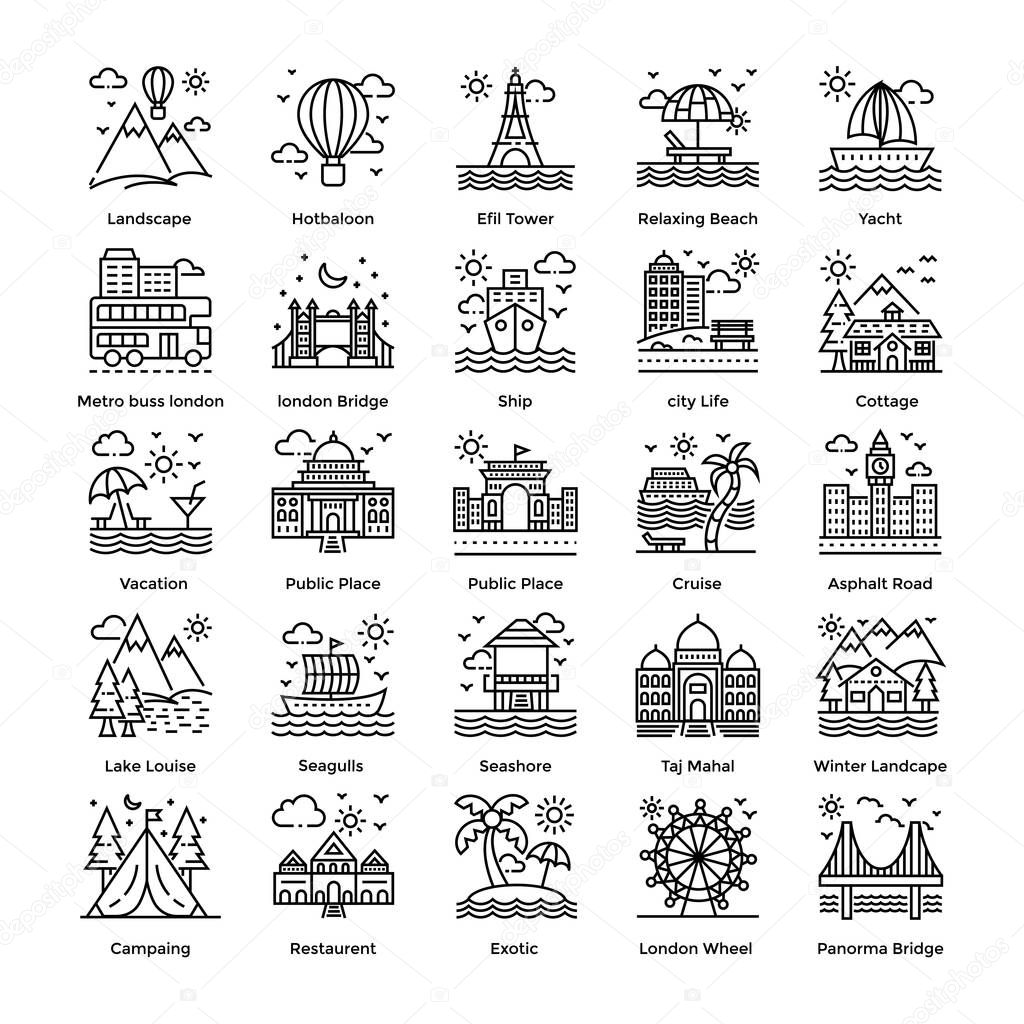 Tourism Line Icons Pack 