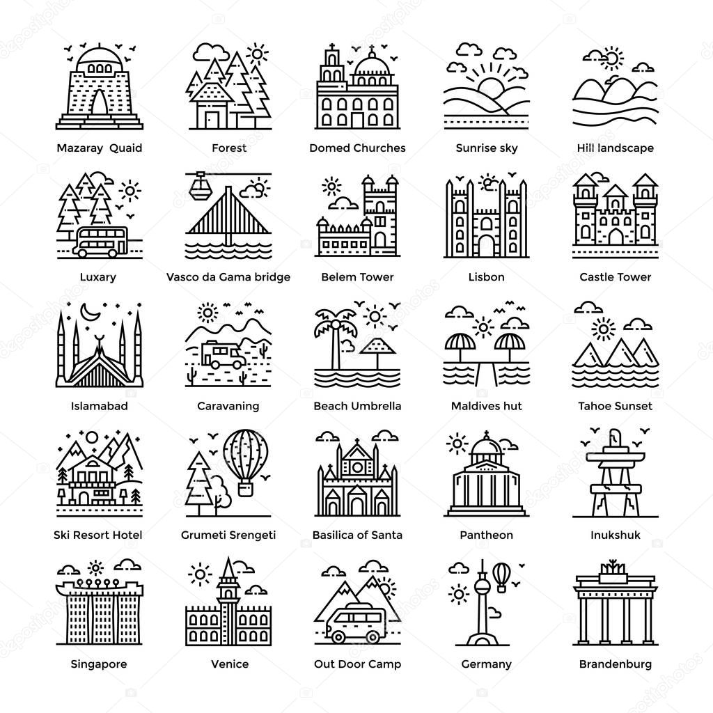 Travel and Tours Line Icons Set