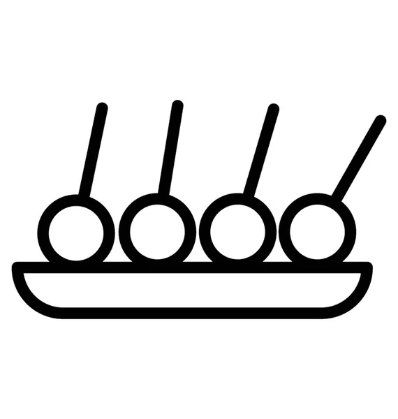 Питание Барбекю Шашлык Значок Линии — стоковый вектор