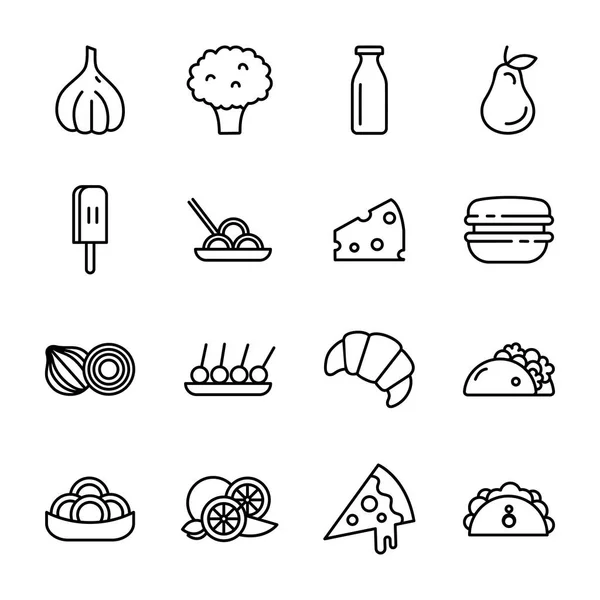 Paquete Iconos Línea Alimentos — Vector de stock