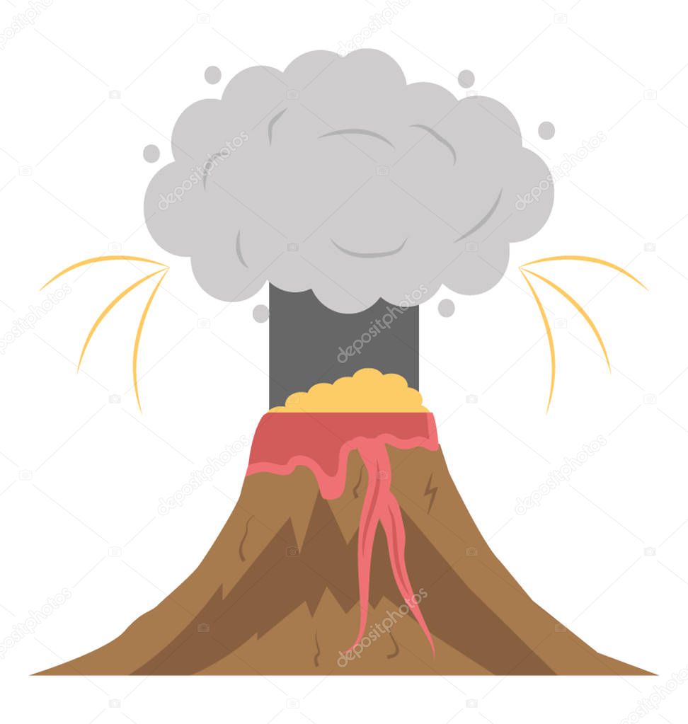 Erupting volcano flat icon design 