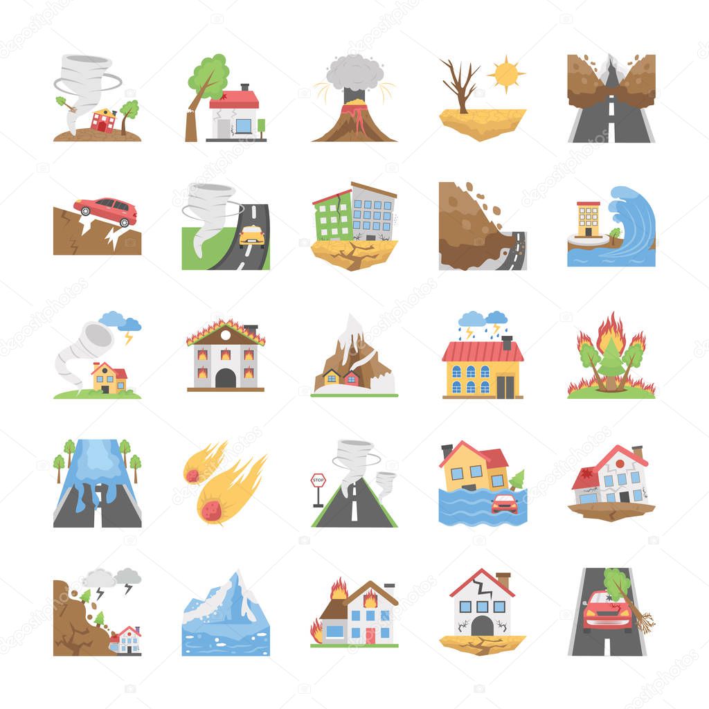 Natural Disasters Flat Icons Set