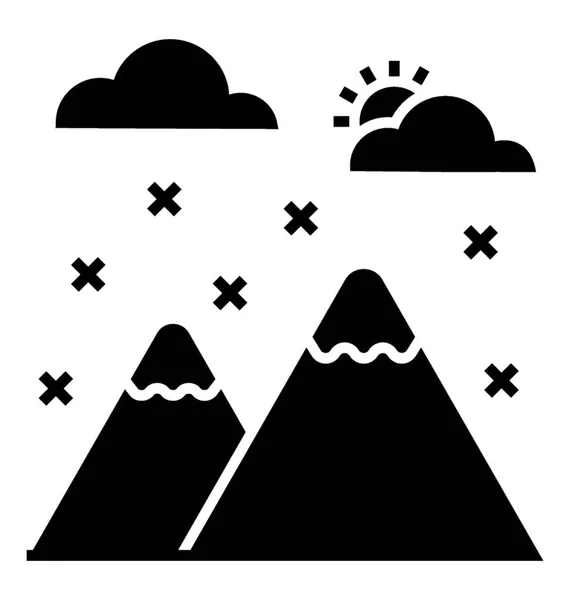 Sneeuw Bedekt Bergen Heuvelachtige Plaats Glyph Pictogram — Stockvector