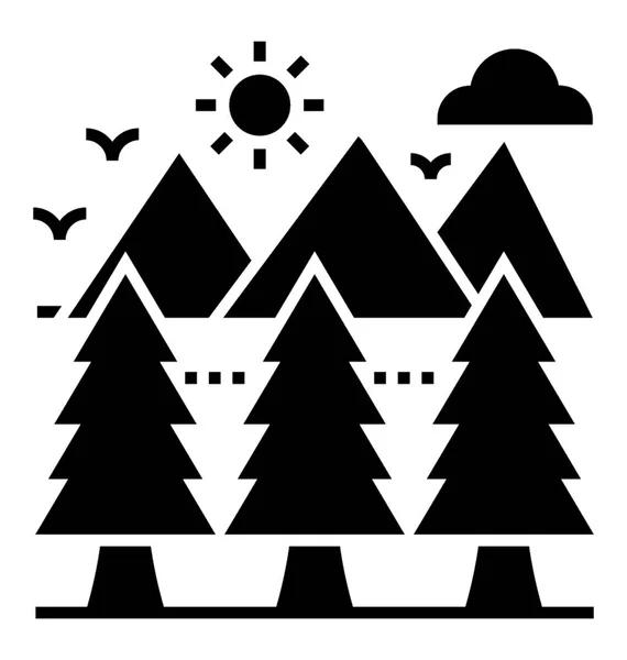 Montagnes Endroit Vallonné Icône Glyphe — Image vectorielle