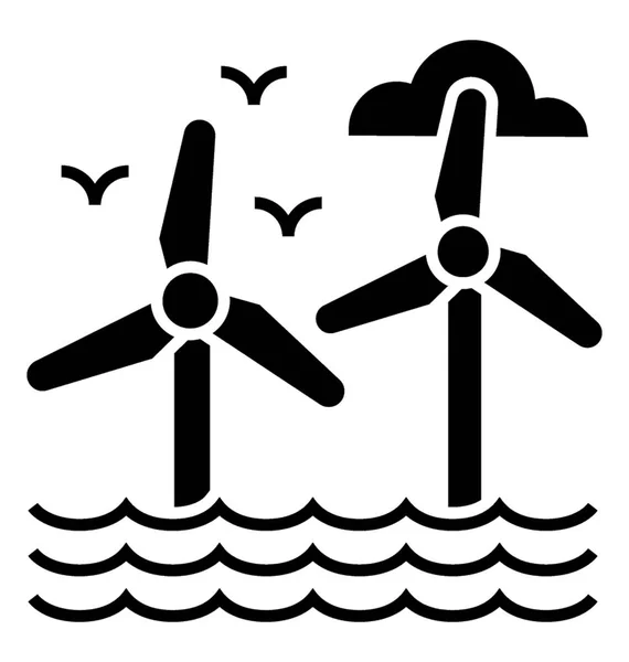 Windmill Landskap Solid Ikon — Stock vektor