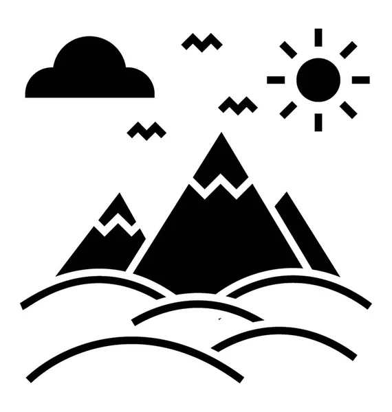 Montagnes Enneigées Endroit Vallonné Icône Glyphe — Image vectorielle