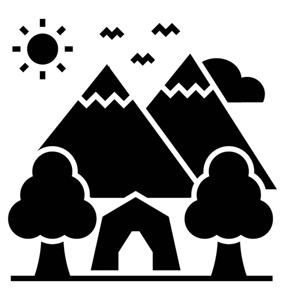 Montañas Cubiertas Nieve Lugar Montañoso Icono Glifo — Vector de stock