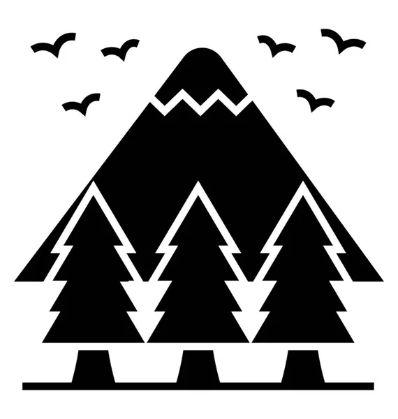 Montagne Enneigée Endroit Vallonné Icône Glyphe — Image vectorielle