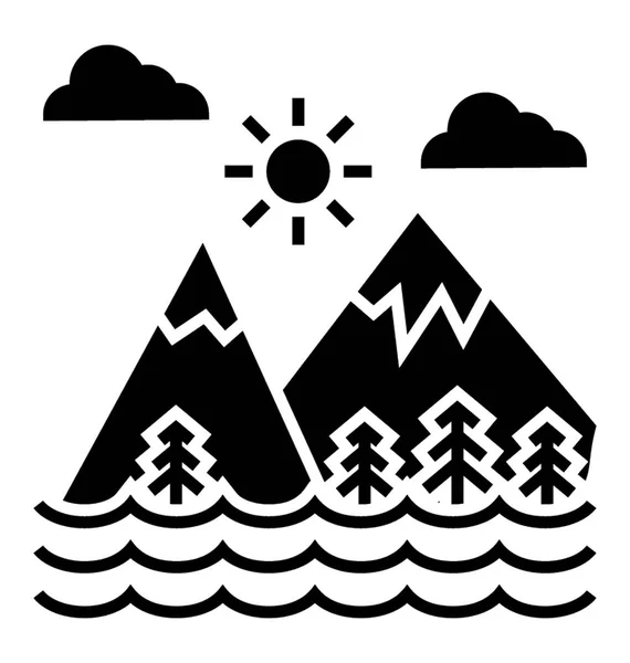 Montagnes Enneigées Endroit Vallonné Icône Glyphe — Image vectorielle