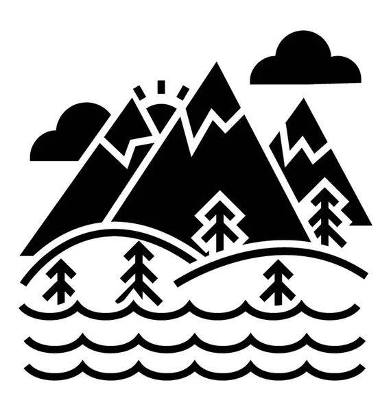 雪山覆盖 丘陵山谷字形图标 — 图库矢量图片