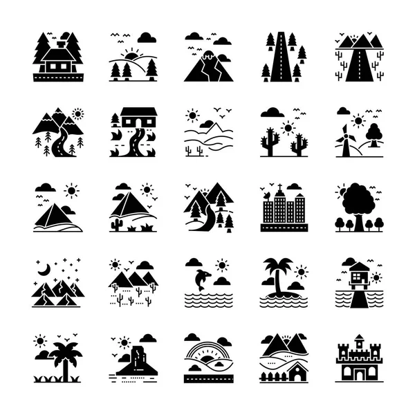 Paquete Iconos Vectoriales Landforms — Vector de stock