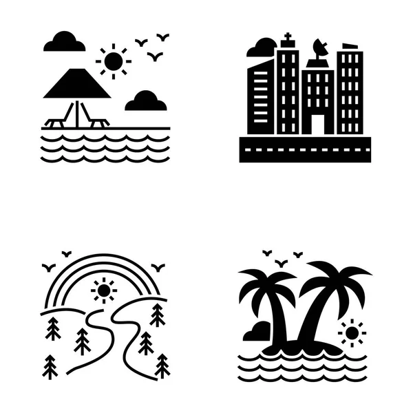 Naturaleza Paisajes Iconos Set — Vector de stock