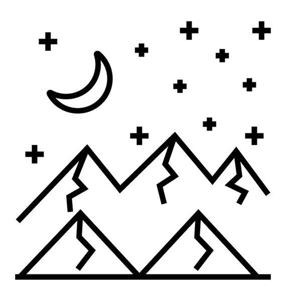 Paysage Nocturne Montagnes Ligne Place Vallonnée Icône — Image vectorielle