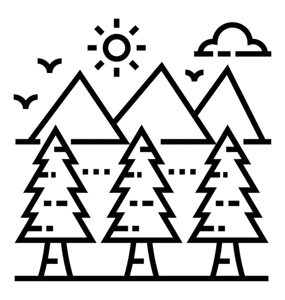 Montagnes Icône Ligne Lieu Vallonné — Image vectorielle