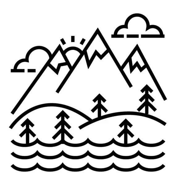 Сніг Покритий Горами Піктограма Лінії Долини Пагорбів — стоковий вектор