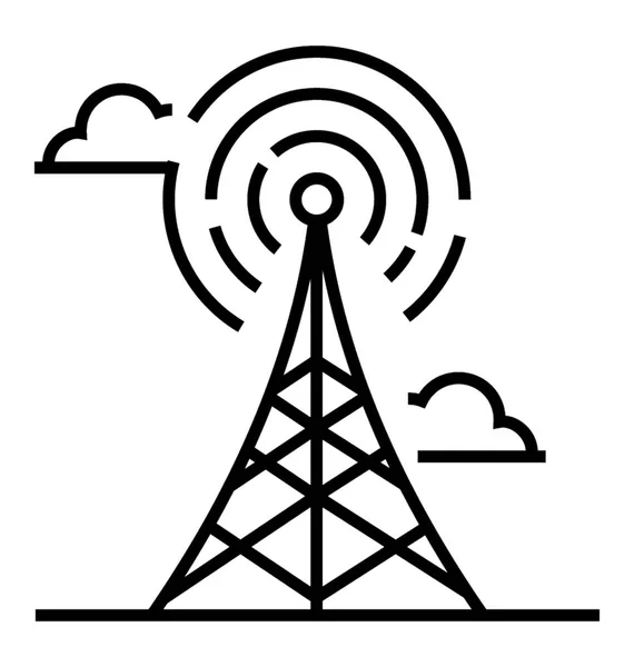 Torre Rádio Ícone Linha Rede Sem Fio — Vetor de Stock
