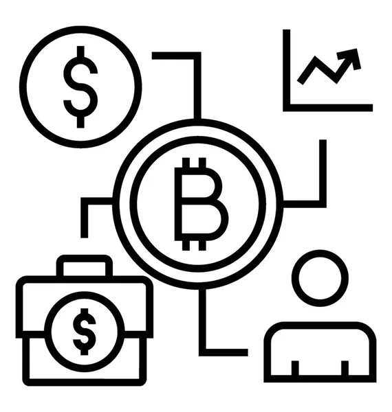 Icono Línea Red Bitcoin — Vector de stock