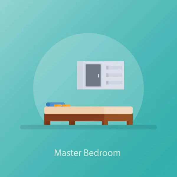 Grote Slaapkamer Platte Vector Pictogram — Stockvector