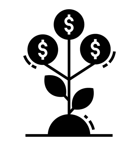 Planta Dólar Concepto Crecimiento Del Dinero Icono Sólido — Vector de stock