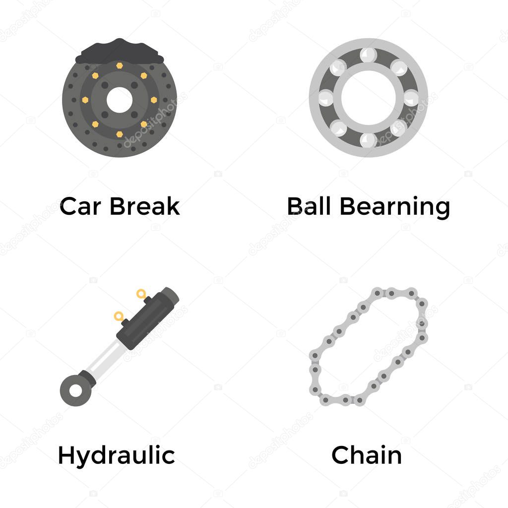 Automobile Parts and Services Flat Icons Set