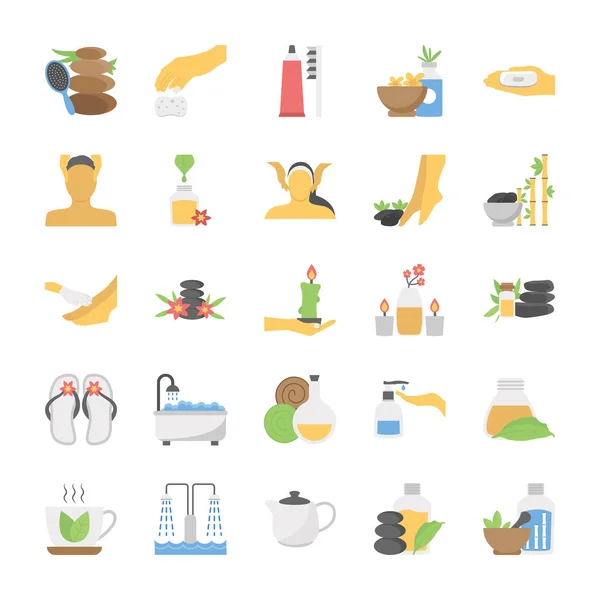 Spa Massaggi Trattamento Beauty Flat Icons Set — Vettoriale Stock